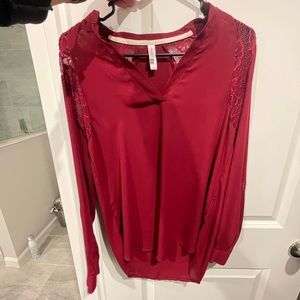 Red/Maroon Blouse. Lace shoulders are see-through